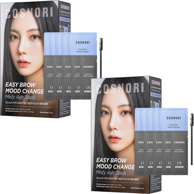 코스노리 셀프 저자극 염색 이지 브로우 무드 체인저, 미스티 애쉬 블랙, 2개