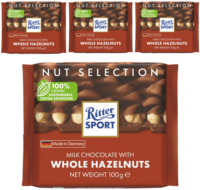 Ritter Sport 榛果巧克力, 100g, 4包