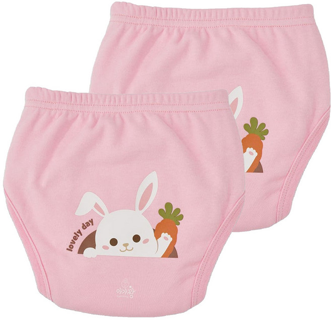 아가짱 유아용 프랜들리 6중배변훈련 팬티, 핑크색 토끼, 2개