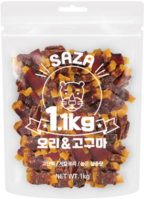 사자 강아지 대용량 건조간식, 혼합맛(오리/고구마), 1.1kg, 1개