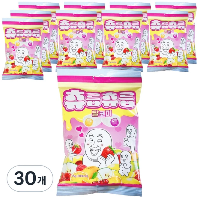 츄릅츄릅 달코미 소프트 츄잉 과일맛 6종 캔디, 75g, 30개 - 쿠팡