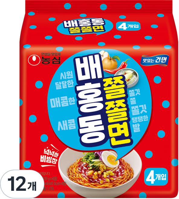 농심 배홍동 쫄쫄면 129g, 12개