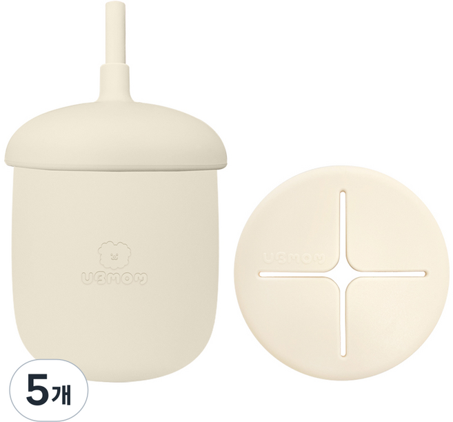 유비맘 유아용 실리콘 몽몽이 스낵 빨대컵, 220ml, 5개, 베이지