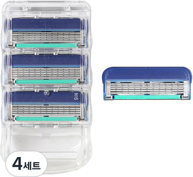 온비유 질레트 퓨전 매뉴얼 호환 프리미엄 밀착 5중 면도날 블루, 4개입, 4개