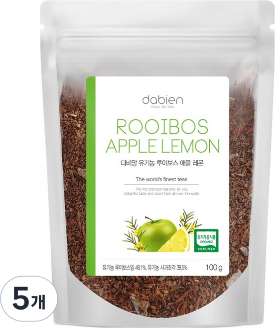 다비앙 유기농 루이보스 애플 레몬 잎차, 100g, 5개