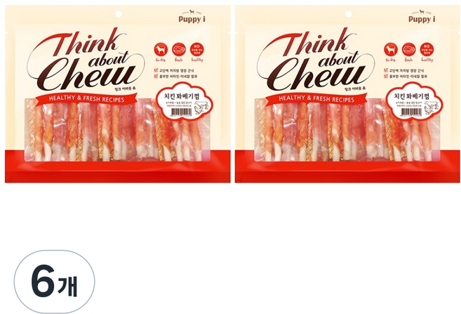 퍼피아이 강아지 띵크 어바웃 츄 꽈베기껌, 치킨, 240g, 6개