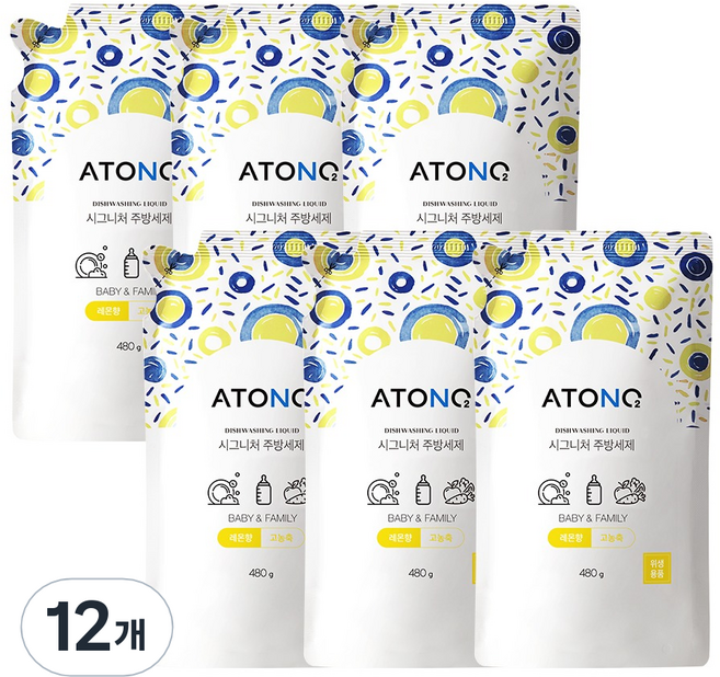 아토앤오투 시그니처 젖병&주방세제 레몬향 리필, 480g, 12개