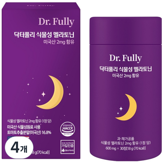 닥터풀리 식물성 멜라토닌 미국산 2MG 함유, 18g, 4개, 30정