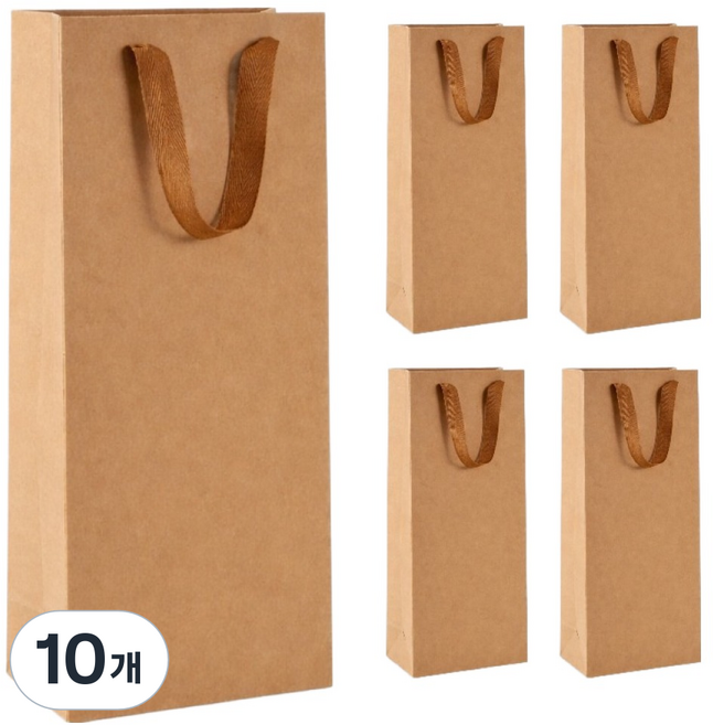 핸디랩 크라프트 와인 쇼핑백, 브라운, 10개