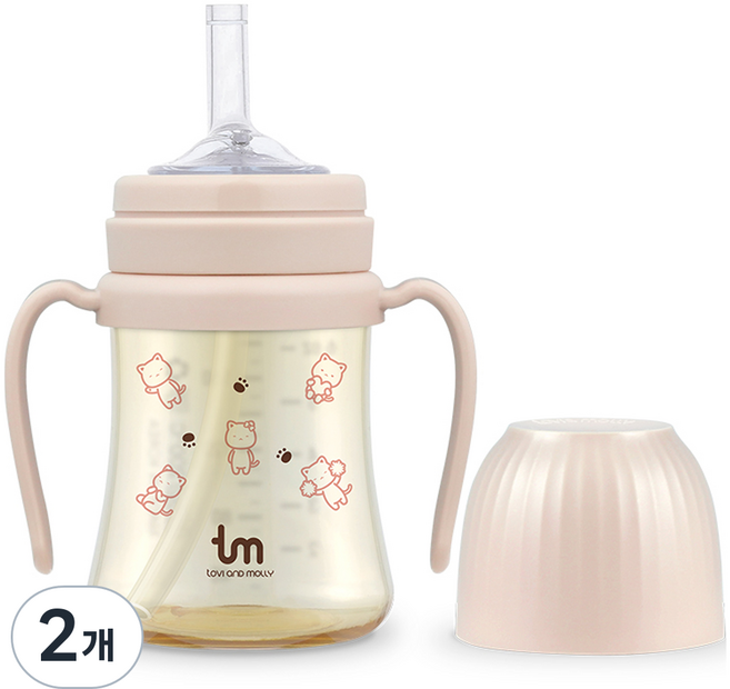 토비앤몰리 몰리 PPSU 빨대컵, 180ml, 2개, 몰리 핑크