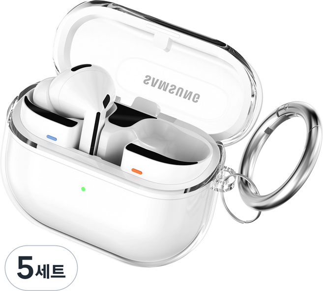 YOGER Galaxy Buds 鑰匙圈果凍保護殼 1個 + 金屬防塵貼紙 2張, Galaxy Buds3 Pro, 5套, 透明+黑色