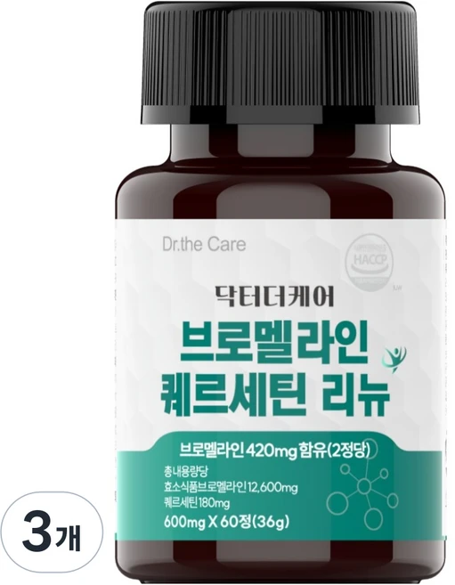 닥터더케어 브로멜라인 퀘르세틴 리뉴 36g, 3개, 60정 - 쿠팡