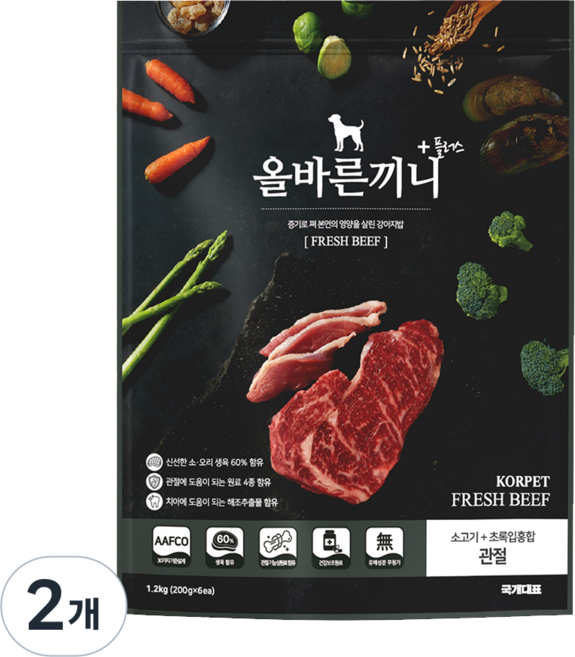 국개대표 강아지 올바른끼니 기능성 사료, 뼈/관절강화, 1.2kg, 2개