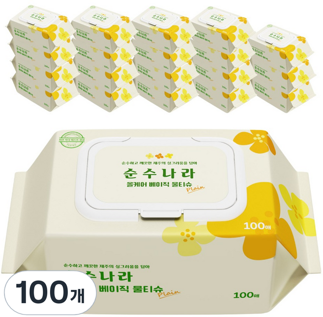 순수나라 올케어 베이직 물티슈 캡형, 100개, 40g, 100매