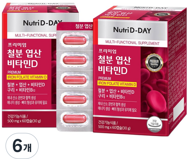 Nutri D-DAY 優質鐵質葉酸維他命D 30g, 6個, 60錠