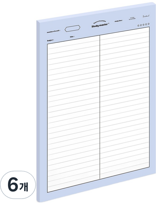 뮤니드 서브젝트 세로 2분할 라인 노트패드 B5, 블루, 6개, 50매