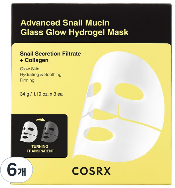 코스알엑스 어드벤스드 스네일 뮤신 글래스 글로우 하이드로겔 마스크, 3개입, 6개