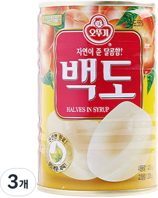 오뚜기 백도 반절 통조림, 400g, 3개