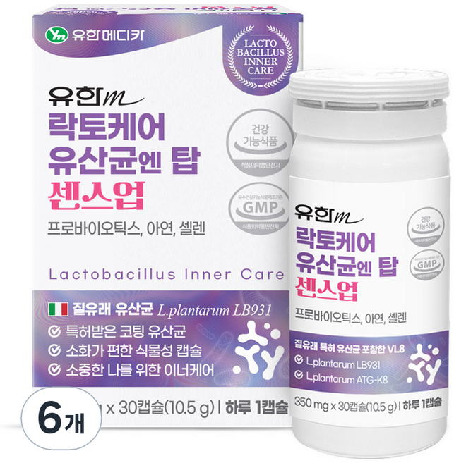 유한메디카 락토케어 유산균엔 탑 센스업 10.5g, 30정, 6개