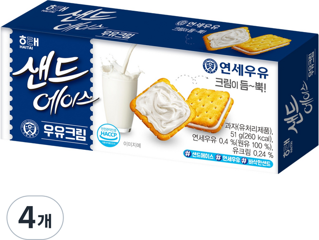 에이스 샌드에이스 우유크림, 51g, 4개