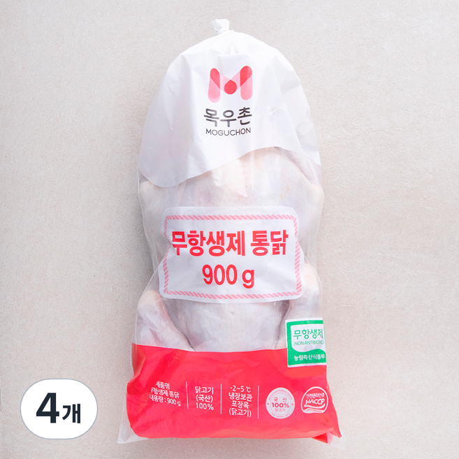 목우촌 무항생제 통닭 (냉장), 900g, 4개