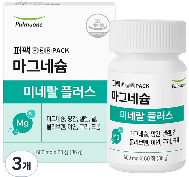 퍼팩 풀무원 마그네슘 미네랄 플러스 36g, 3개, 60정