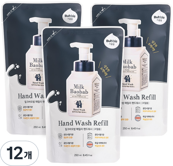 밀크바오밥 패밀리 핸드워시 리필용, 상큼한오렌지향, 250ml, 12개
