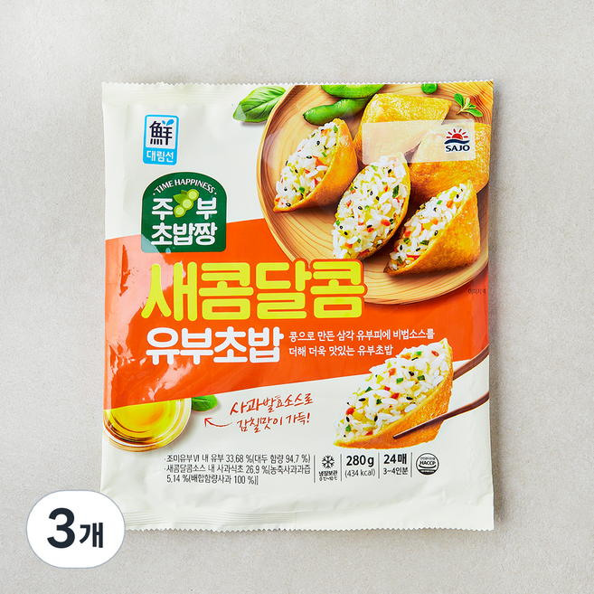 대림선 주부초밥짱 새콤달콤 유부초밥, 280g, 3개