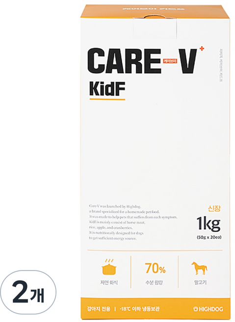하이독 생후 3개월령 이상 강아지 케어브이 키드프 냉동 화식사료 20p, 곡류, 1kg, 2개