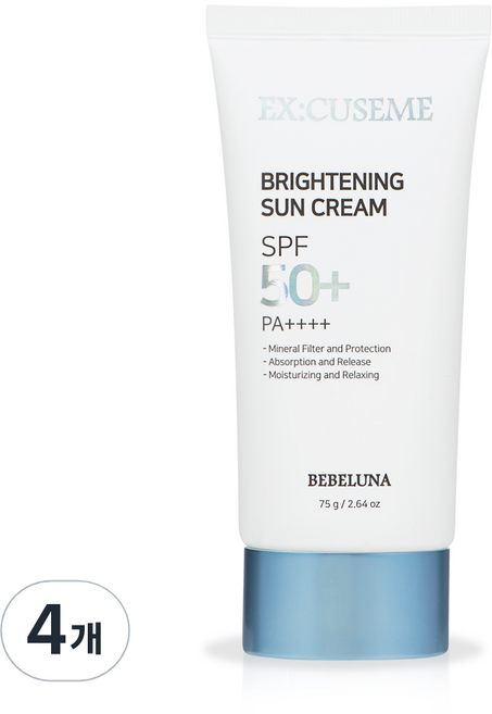 베베루나 익스큐즈미 브라이트닝 선크림 SPF50+ PA++++, 75g, 4개