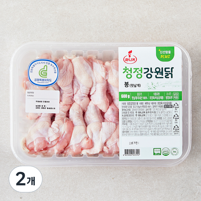 마니커 무항생제 인증 청정강원닭 봉 윗날개 (냉장), 2개, 600g