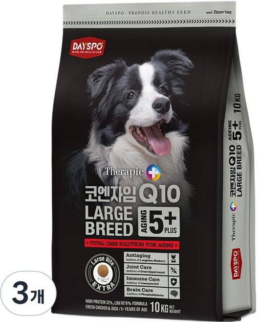 데이스포 시니어 강아지 테라픽 코엔자임 Q10 라지브리드 건식사료, 3개, 10kg, 닭+오리
