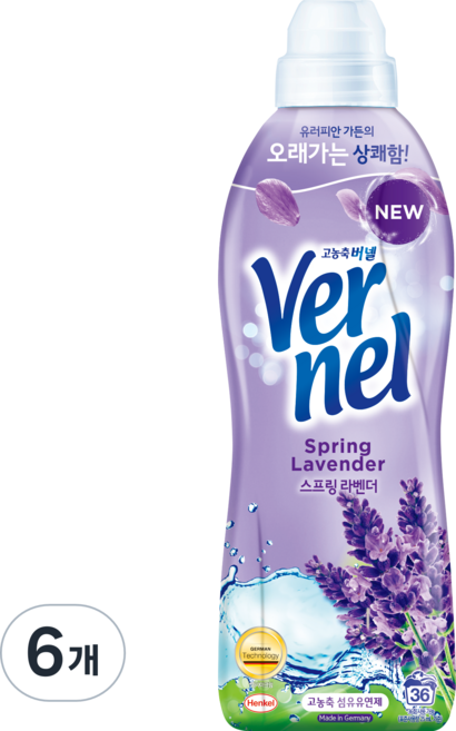버넬 섬유유연제 스프링라벤더 본품, 900ml, 6개