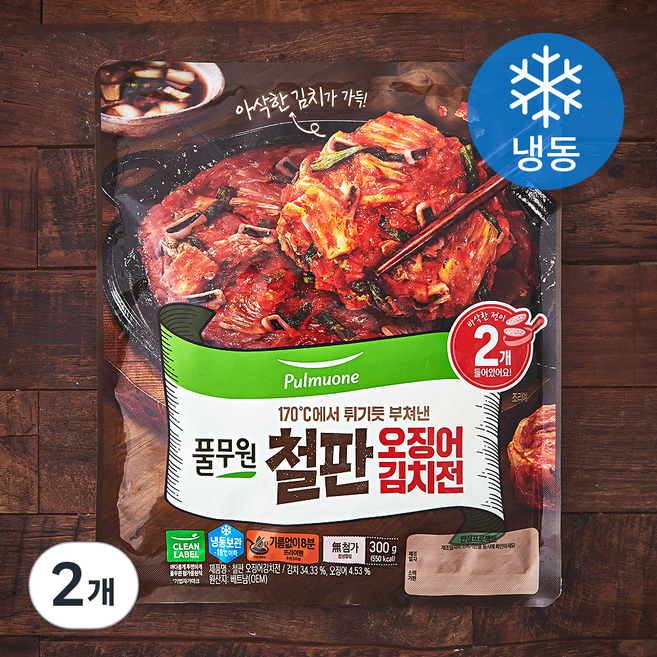 풀무원 철판 오징어 김치전 (냉동), 300g, 2개