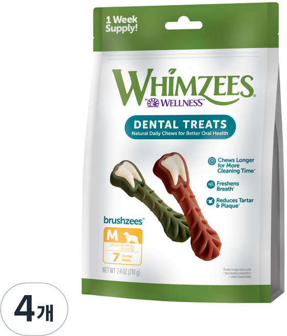 웰니스윔지스 위클리백 브러쉬즈모양 강아지껌 M, 210g, 4개, 덴탈껌