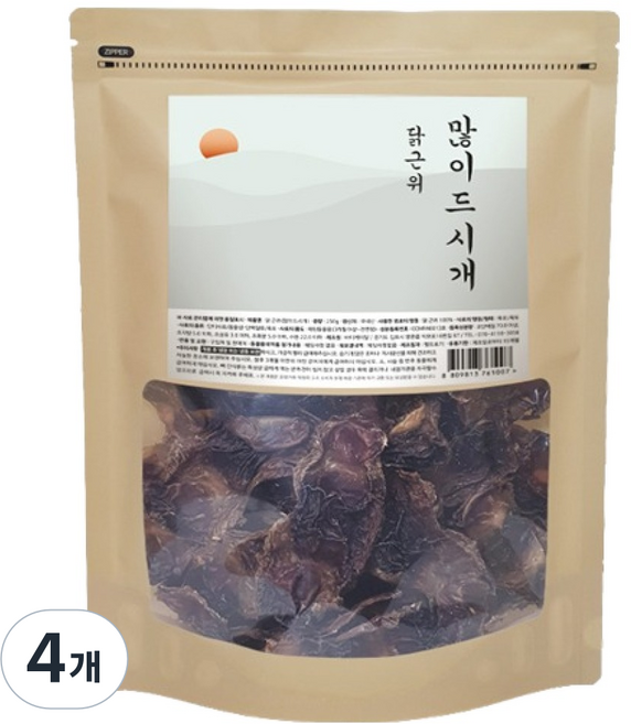 바이케이알 많이드시개 대용량 수제 간식, 닭근위, 250g, 4개