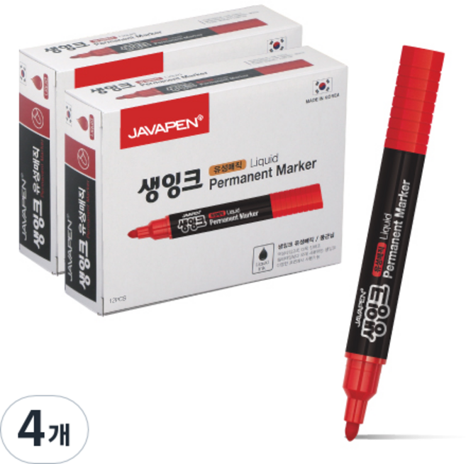 자바펜 생잉크 유성 매직 12p, 빨강, 48개