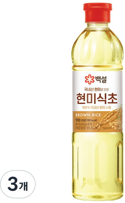 백설 국내산 현미식초, 900ml, 3개