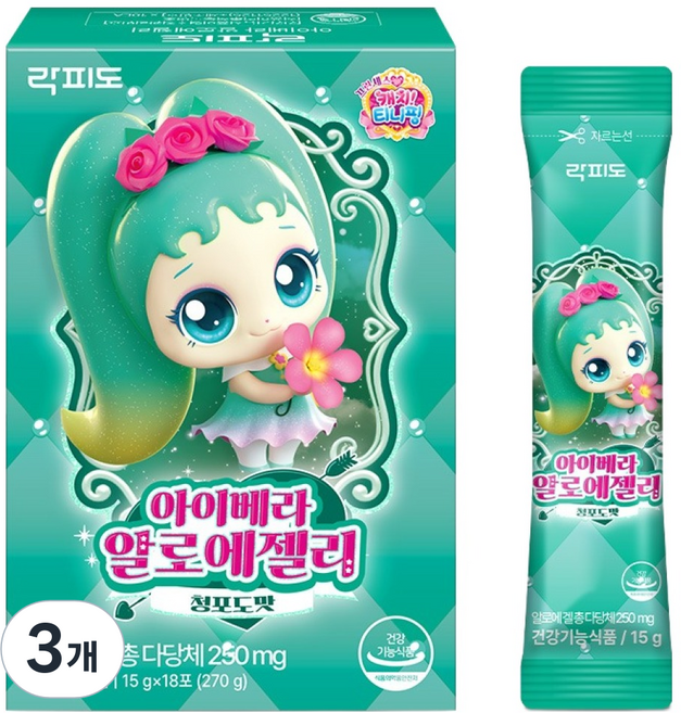 락피도 아이베라 알로에젤리 18p, 270g, 3개, 청포도맛