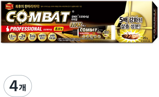 컴배트 맥스 겔 튜브형, 20g, 4개 - 쿠팡