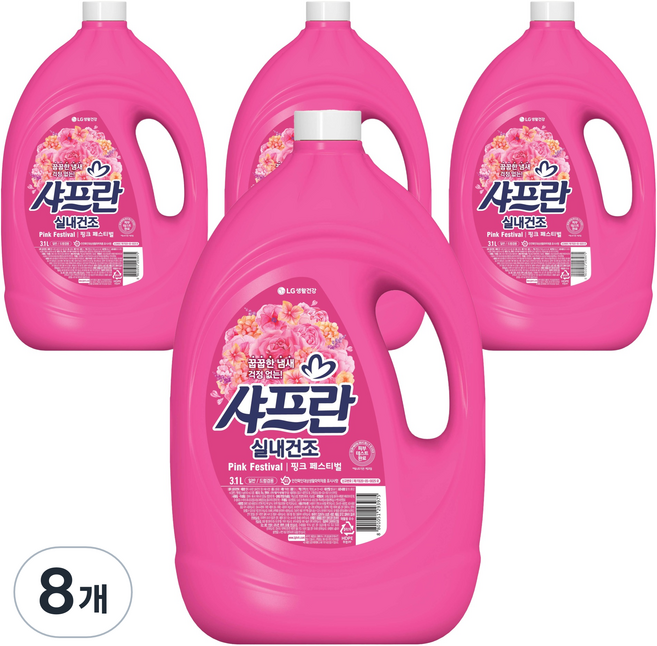 샤프란 실내건조 섬유유연제 핑크 페스티벌 본품, 3.1L, 8개