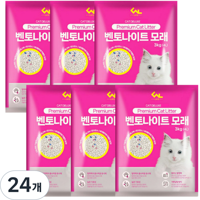 씨엔앨라이프 고양이 벤토나이트 모래 응고형, 4L, 3kg, 24개, 자스민