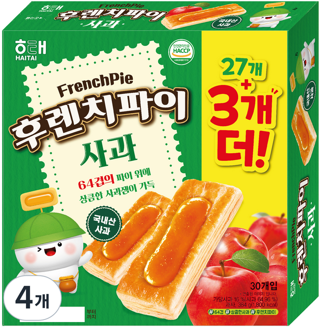 해태제과 후렌치파이 사과, 384g, 4개