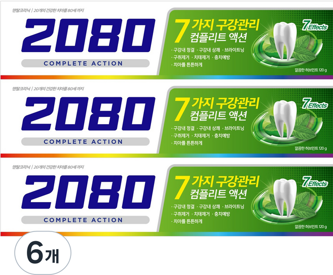 2080 컴플리트액션 치약 허브민트향, 120g, 6개