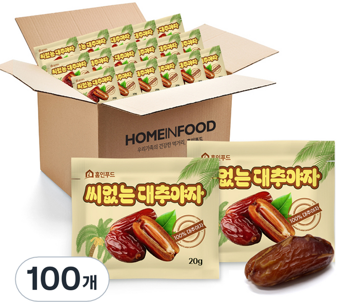 홈인푸드 씨 없는 대추야자, 100개, 20g