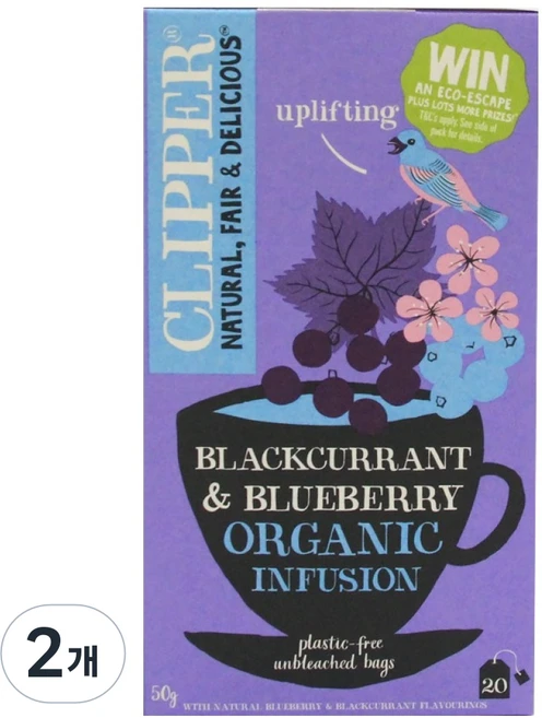 클리퍼 유기농 블랙커런트 앤 블루베리 허브티, 2.5g, 2개, 20개입 - 쿠팡
