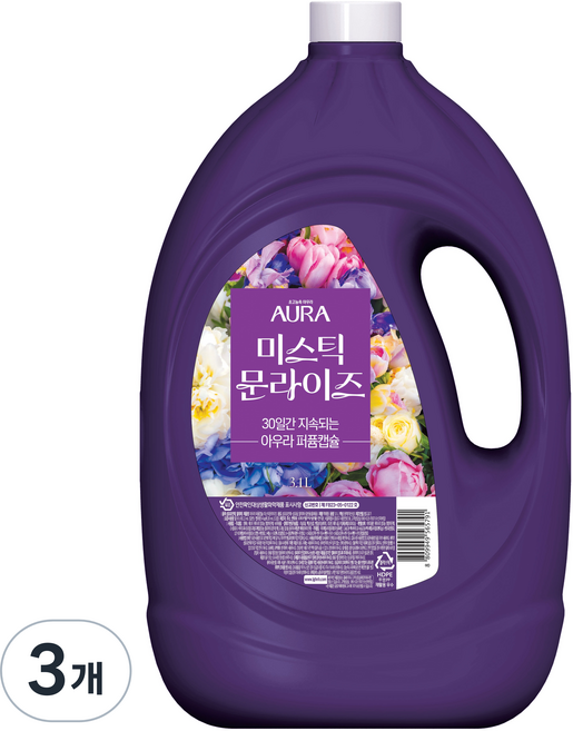 아우라 초고농축 퍼퓸캡슐 섬유유연제 미스틱문라이즈 본품, 3.1L, 3개
