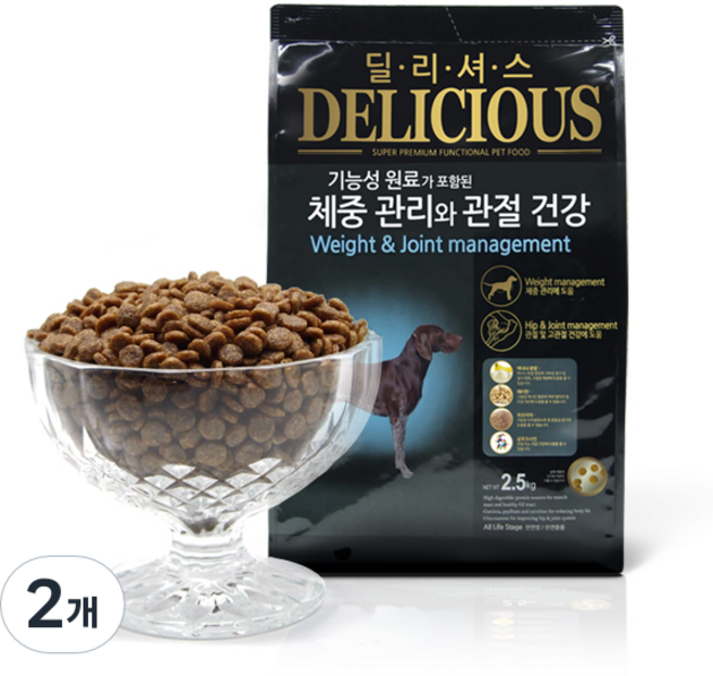 펫컴 강아지 딜리셔스 기능성 사료, 다이어트(체중감소), 2.5kg, 2개