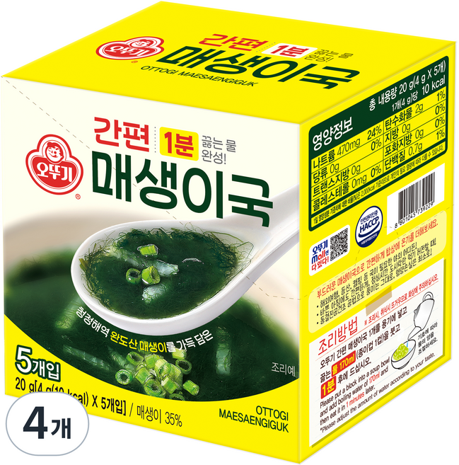 오뚜기 간편 매생이국, 20g, 4개
