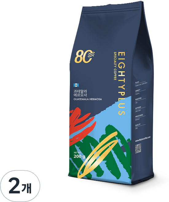 에이티플러스커피 커피 과테말라 에르모사, 홀빈(분쇄안함), 200g, 2개